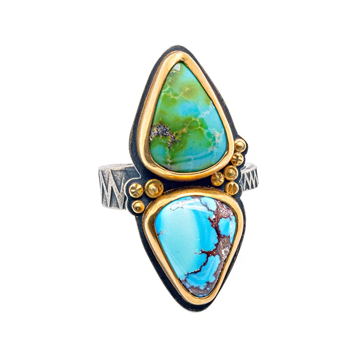 Sonora and Golden Hill turquoise ring in silver and gold