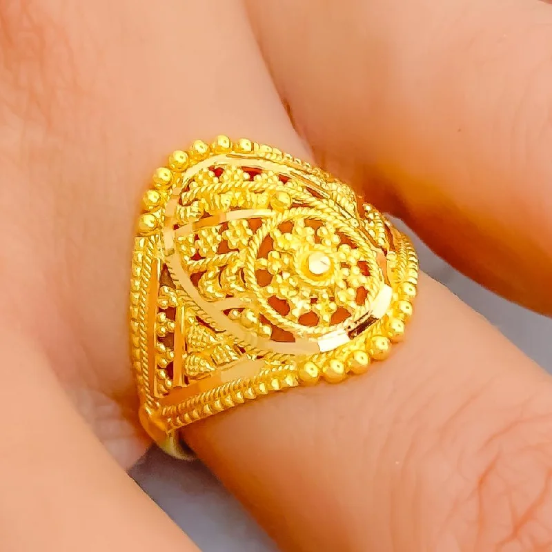 Vintage Charm Beaded Flower 22K Gold Ring