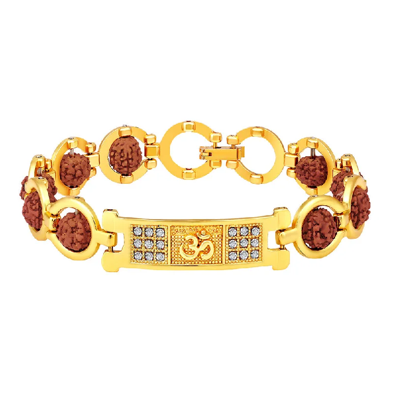 Mahi Om Engraved Broad Bracelet with Rudraksha and Crystals for Men (BR1101021G)