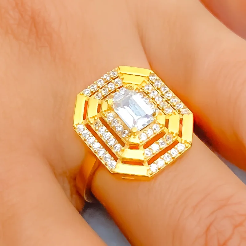 Dressy Decorative 22k Gold CZ Ring w/ Solitaire Stone