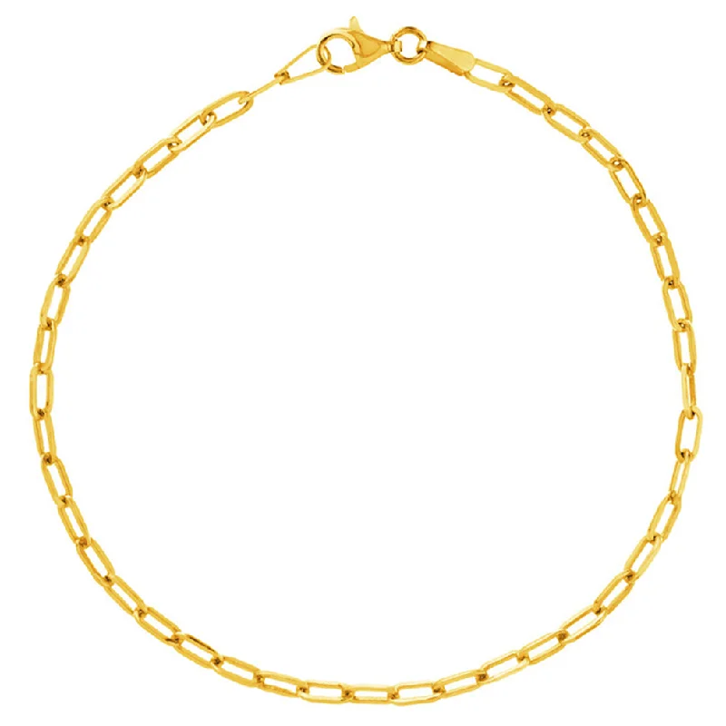 14K Gold 2.5mm Paperclip Chain Bracelet with Lobster Lock, 7.25"