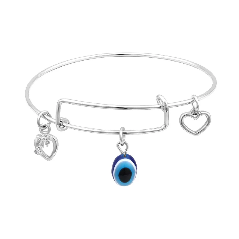 Mahi Rhodium Plated Evil Eye and Heart Charms Adjustable Kada Bracelet for Women (BR1101036R)