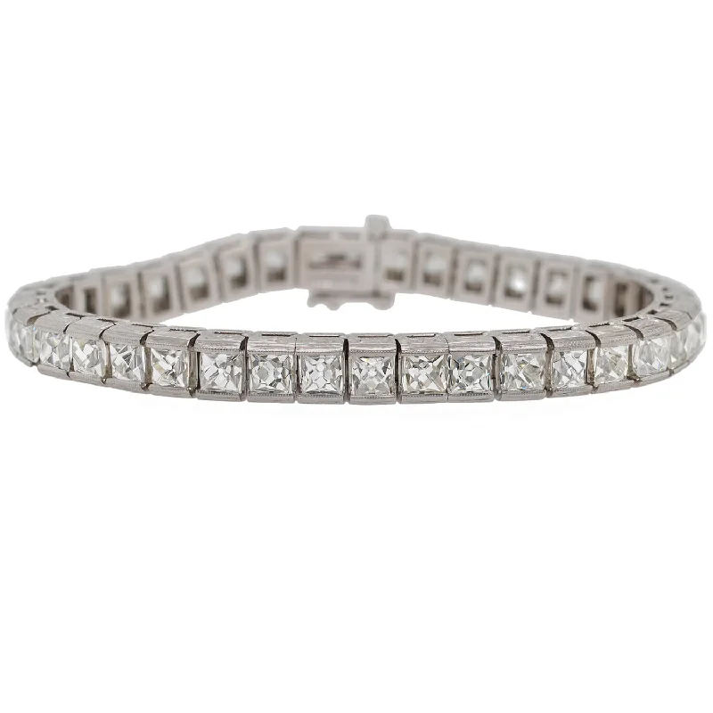 Custom Art Deco Style Platinum + French Cut Diamond Line Bracelet 20.90ctw