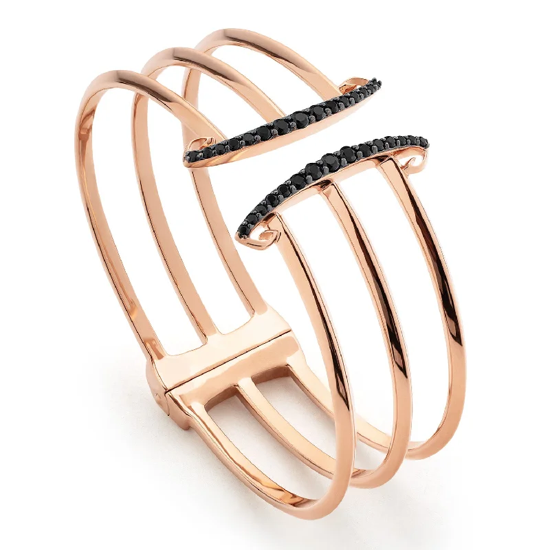 Corset Pavé Cuff 3 Bar - 18K Rose Gold Vermeil + CZ Noir