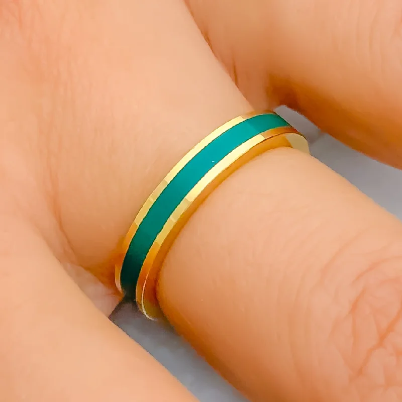 Exquisite Dark Green 22k Gold Enamel Band