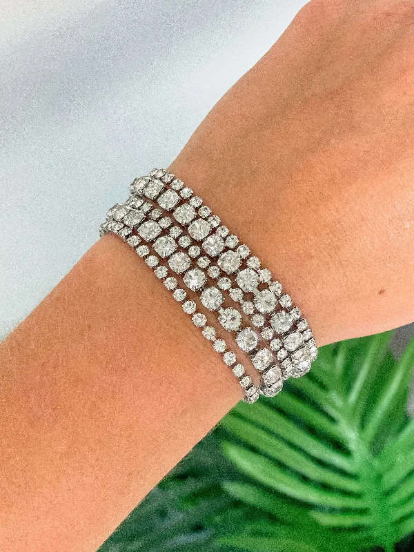 Rhinestone Magnetic Bracelet Stack - Silver