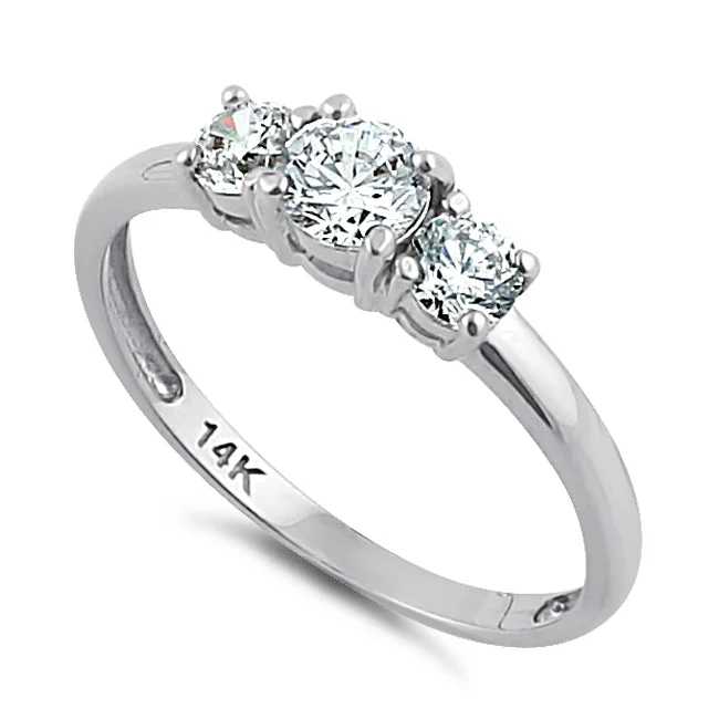 Solid 14K White Gold Triple Round Cut CZ Engagement Ring