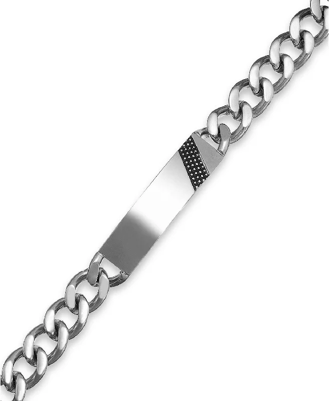 Men's Stainless Steel Striped ID Plaque Link Bracelet