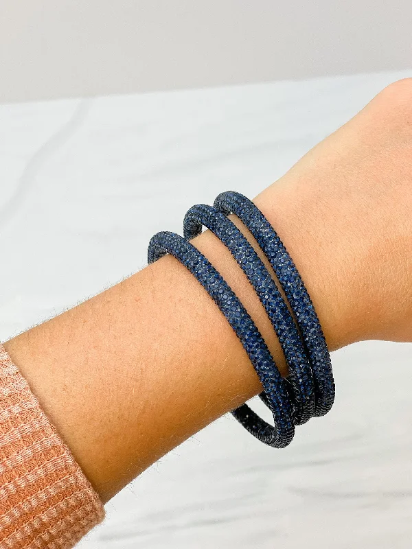 Pave Rhinestone Bangle Set - Navy