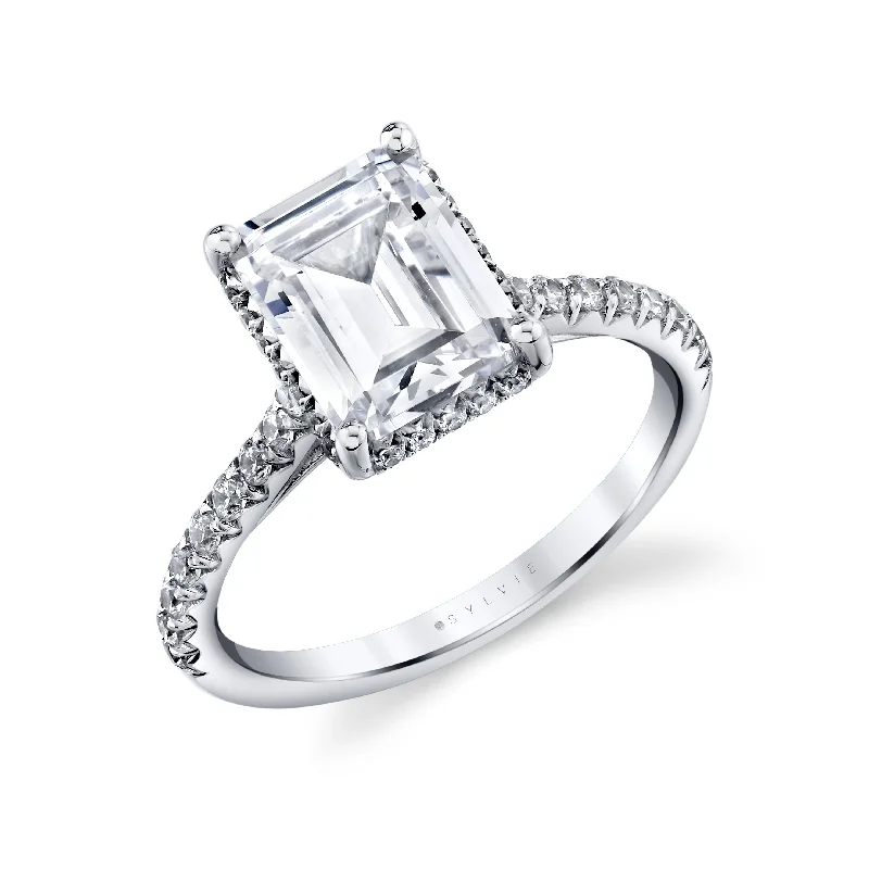 Engagement Ring  Emerald cut Semi-Mount 14K White Gold and Diamond .34ctw (100101)