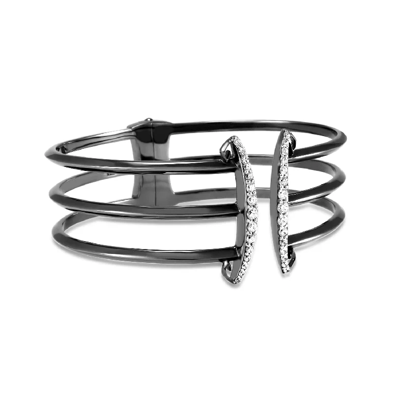 Corset Pavé Cuff 3 Bar - Black Ruthenium Vermeil + CZ Blanc