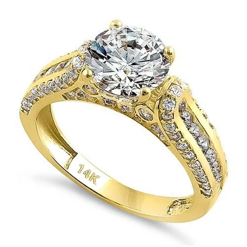 Solid 14K Yellow Gold Majestic Round CZ Engagement Ring