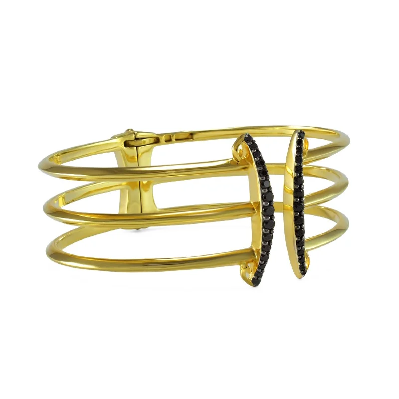 Corset Pavé Cuff 3 Bar - 18K Gold Vermeil + CZ Noir