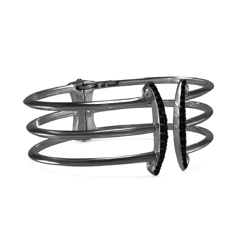 Corset Pavé Cuff 3 Bar - Black Ruthenium Vermeil + CZ Noir