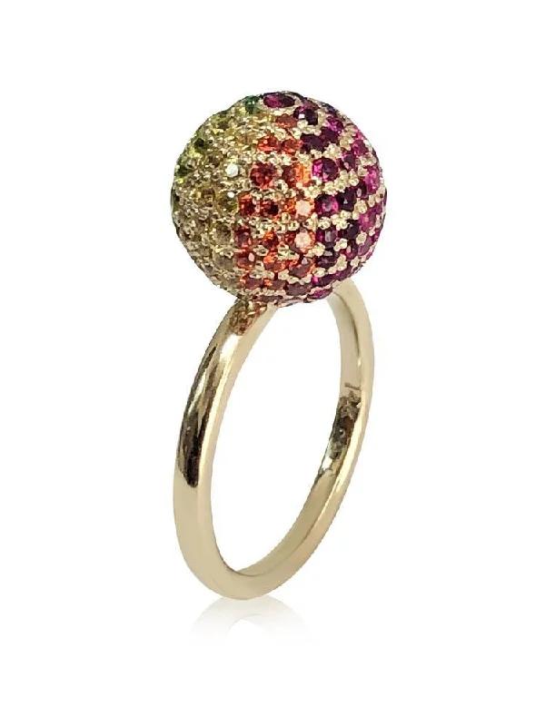 Rainbow Color CZ Pave Ball Ring 14K The Tanster collection