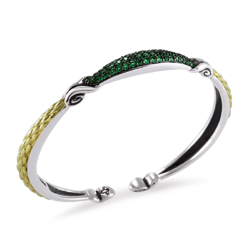 Mosaic Pavé Cuff 6.5mm - Two Tone + CZ Vert