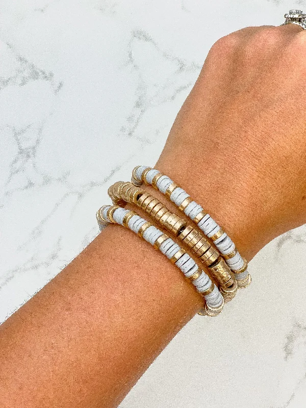 Light Grey Disc Stretch Bracelet Set