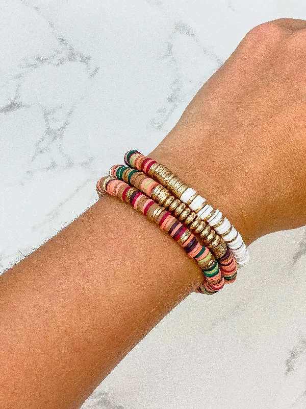 Maroon Multi Disc Stretch Bracelet Set