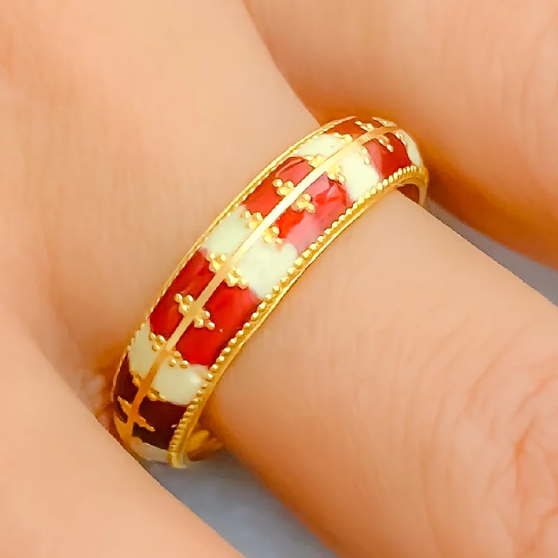 Red + White Meena 22k Gold Band