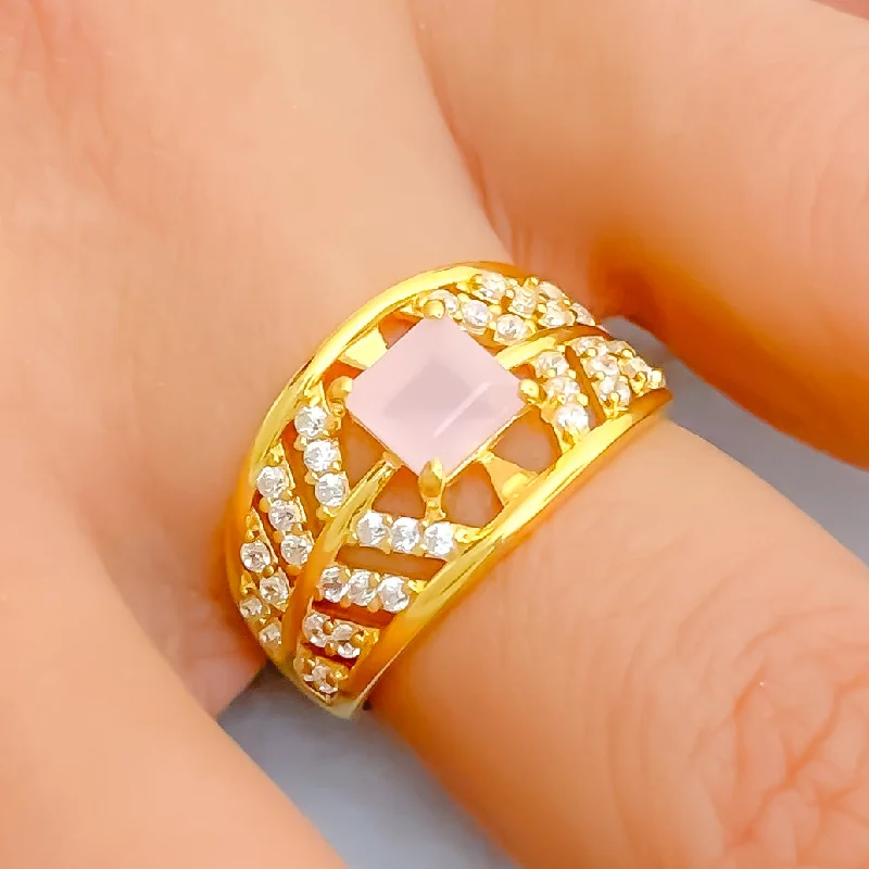 Pink Delightful 22k Gold CZ Statement Ring