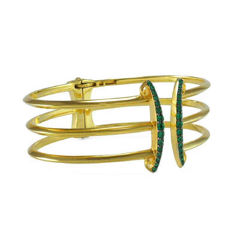 Corset Pavé Cuff 3 Bar - 18K Gold Vermeil + CZ Vert