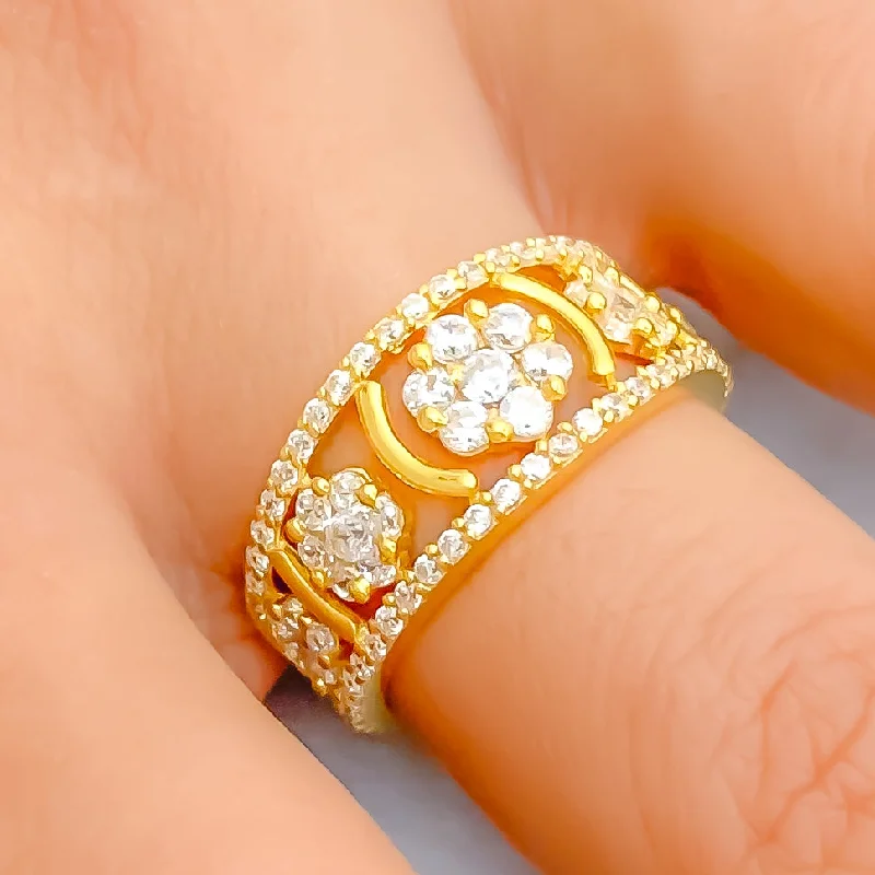 Palatial Shimmering 22k Gold CZ Statement Ring