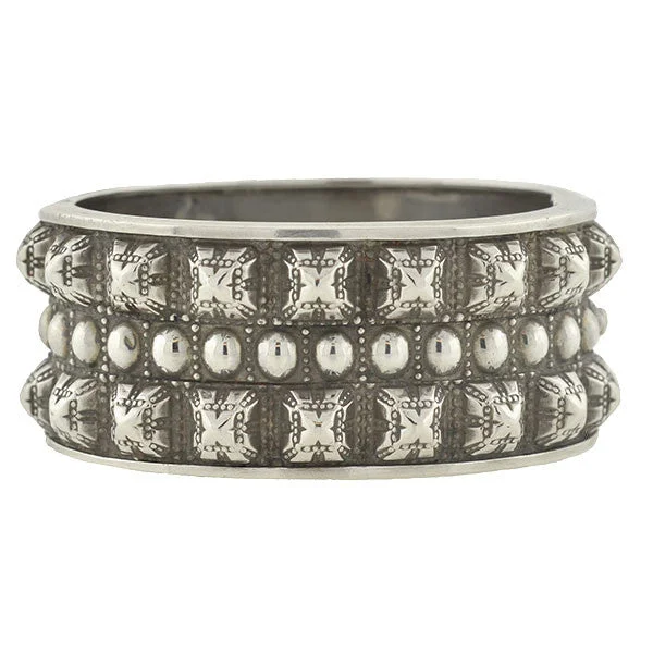 Victorian Sterling Pyramid Stud Wide Bangle Bracelet