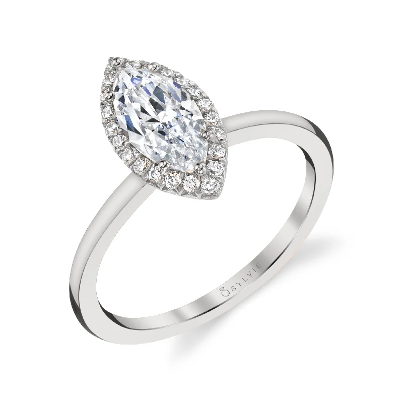 Sylvie 14K White Gold .11ctw Marquise Halo Diamond Engagement Ring Semi-Mount (93165)