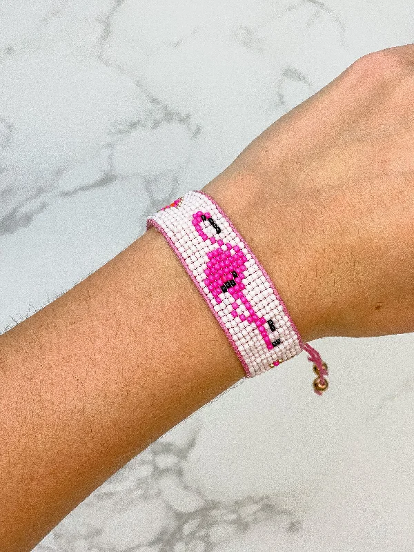 Flamingo Beaded Adjustable Bracelet - Pink